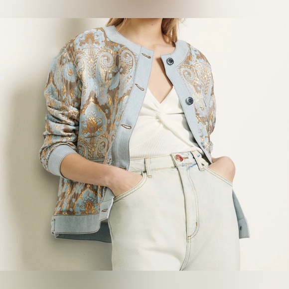 SANDRO PARIS. SZ 34 gorgeous large motif , and denim. Mixed texture - Picture 10 of 11